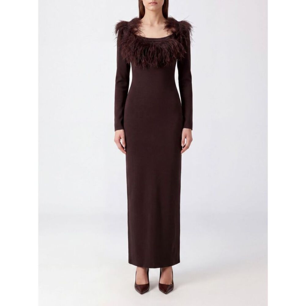 The Attico Women The Attico Feather-Embellished Leather Long Evening Gown